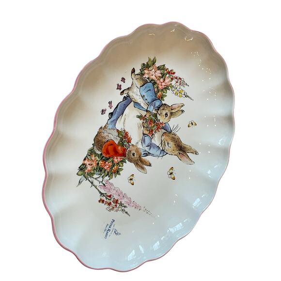 Zrike Beatrix Potter Peter Rabbit OVAL SERVING PLATTER Easter 14" Pink Edge NEW - Picture 9 of 16